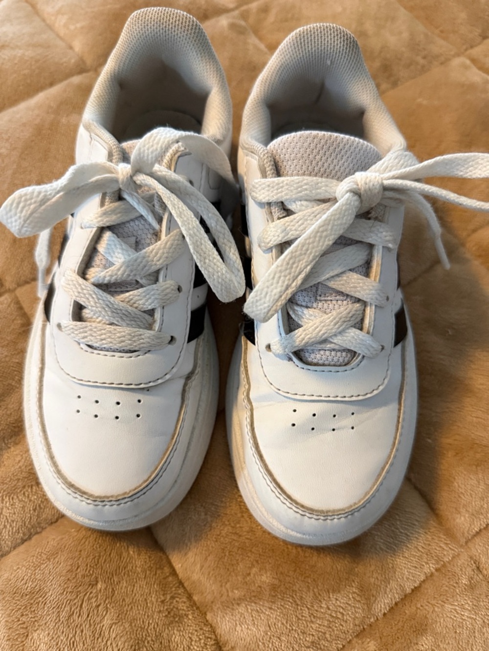 adidas Kids White Sneakers with Black Stripes